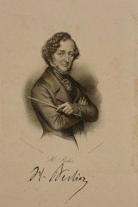 Portræt og signatur af Hector Berlioz (1803-69)