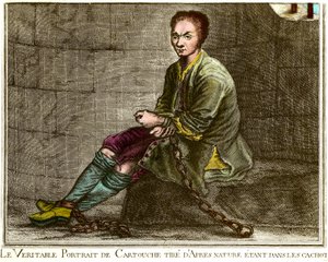 Portræt en pied af Louis Dominique Cartridge (1693-1721), fransk brigand i sit fangehul Indgravering af det 18. århundredes privatsamling af French School