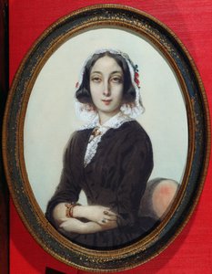 Portrætminiature af George Sand (1804-76) c.1840 af French School