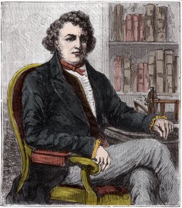 Portræt af Andre Marie Ampere (1775-1836) fransk fysiker - Andre-Marie Ampere (1775-1836), fransk fysiker og pioner inden for elektrodynamik - Indgravering i "" Sciences mise à la range de tous - physics et chimie populaires"" af Alexis Gejstlig - Slutning af French School