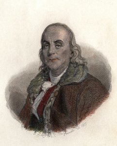 Portræt af Benjamin Franklin (1706-1790), amerikansk fysiker, filosof og politiker. i "Portraits des Hommes Useful" af French School