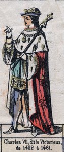 Portræt af Karl VII af Frankrig, kendt som Karl den Sejrrige eller Karl den Gode tjente (1403-1461) (Kapetisk dynasti). Illustration slutningen af det 19. århundrede. af French School
