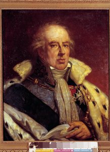 Portræt af Francois - Alexandre - Frederic, Duc de la Rochefoucauld Liancourt, økonom (1747 - 1837) repræsenteret i kostume af Pair de France under restaureringen (h s/t 0,72 X 0,57). Versailles. Musée du Chateau. af French School