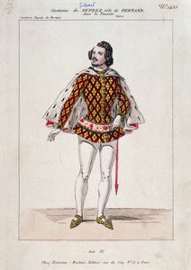 Portræt af Gilbert Duprez, fransk tenor og komponist i "La Favorite" af Gaetano Donizetti (farvet gravering) af French School