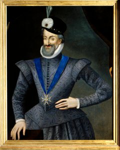 Portræt af Henrik IV (1553-1610) konge af Frankrig. Han har halskæden med insignier af Helligåndsordenen (Helligåndsordenen). Anonymt fransk maleri fra det 17. århundrede. Olie på lærred. Mål: 0,95x1,13m. Obligatorisk omtale: Sully sur Loi af French School