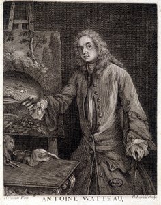 Portræt af Jean Antoine Watteau (1684-1721), fransk maler - kobberstik af French School