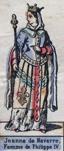 Portræt af Jeanne Iere af Navarra (1273-1304), hustru til Philip IV af Frankrig. (Kapetisk dynasti). Illustration slutningen af det 19. århundrede. af French School