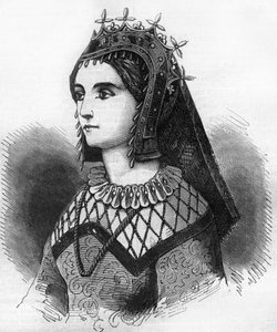Portræt af Judith af Frankrig (843-870), dronning af Wessex, daværende grevinde af Flandern. Indgravering i "Historien om prostitution og udskejelser i klodens folk fra oldtiden til i dag"" af Dr. Th. -F. Debray. 1879. af French School