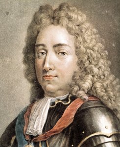 Portræt af Louis-Joseph af Bourbon, hertug af Vendome, farvegravering af French School