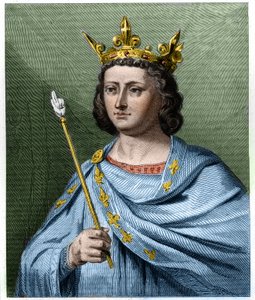 Portræt af Louis X le Hutin (1289 - 1316), konge af Frankrig - i "Histoire des Francais"" af Lavallee, stik, sd. af French School