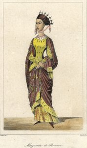 Portræt af Marguerite de Provence (1221 - 1295), dronning af Frankrig, kone til Ludvig IX. Gravering 1800-tallet. af French School
