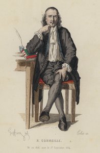 Portræt af Pierre Corneille, fransk dramatiker (farvet gravering) af French School