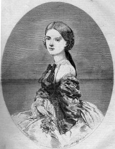 Portræt af prinsesse Clotilde af Savoyen (1843-1911), kommende hustru til prins Napoleon (1822-1891). Indgravering i "" Le Monde Illustré"" nr. 94 af 29. januar 1859. af French School