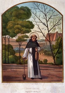 Portræt af Saint Fiacre (eremitage nær Meaux), protektor for gartnerarbejdet fra det 19. århundrede. af French School