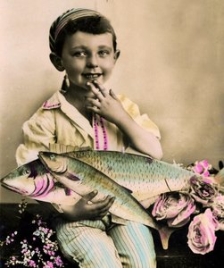 Portræt af en dreng, der holder en fisk c.1898 af French School