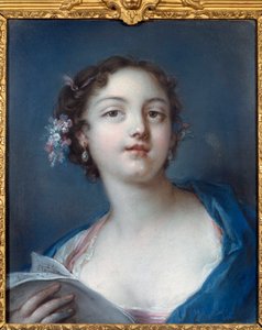 Portræt af en pige, der læser et partitur Anonymt maleri. Chantilly fra det 18. århundrede, museum Conde af French School