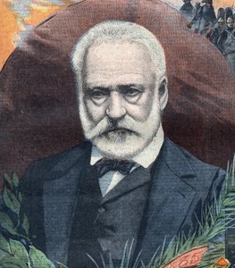 Portræt af den franske forfatter Victor Hugo (1802-1885). Gravering i "Le Petit Parisien"" af French School