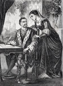 Portræt af kongen af Frankrig Henri II (1519-1559) og Diane de Poitiers (1499-1566)” (Portræt af konge af Frankrig Henri II og Diane af Poitiers) - gravering - af French School