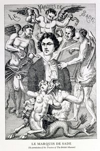 Portræt af Marquis de Sade omgivet af djævle (gravering) af French School