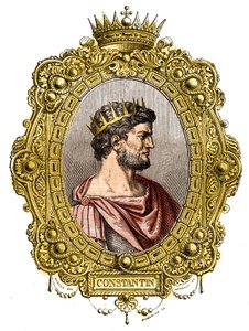 Portræt af den romerske kejser Konstantin I Den Store (274-337). Indgravering i "Historien om paver-konger-dronninger-og-kejsere gennem århundreder"" af Maurice Lachatre af French School