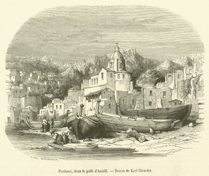 Positano, i Amalfi-bugten (gravering) af French School
