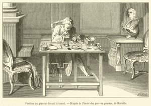 Gravørens position foran rullen (gravering) af French School