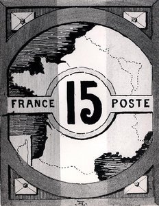 Frimærke, der viser et kort over Frankrig, slutningen af det 19. århundrede (litho) (s/h foto) af French School