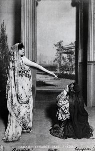 Postkort forestillende Sarah Bernhardt (1844-1923) i Phedre af Jean Racine (1639-99) slutningen af det 19. århundrede af French School