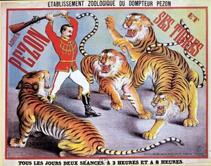 Plakat, der reklamerer for Adrien Pezon og hans tigre, ca. 1897
