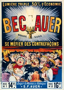 Plakatreklame Becauer petroleumslamper, trykt af Charles Verneau, 1890