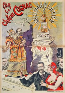 Plakat, der reklamerer for Cognac som forsoningsfremmer, 1890-95