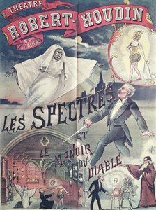 Plakat, der annoncerer Spøgelser og Djævelens Hus på Theatre Robert-Houdin, Paris, ca. 1870