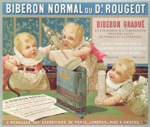 Plakat, der reklamerer for en gradueret flaske designet af Dr. Rougeot, 1887