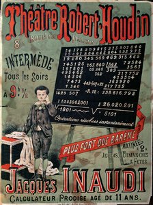 Plakat, der reklamerer for en optræden af Jacques Inaudi (1867-1939) på Theatre Robert Houdin, Paris, 1878