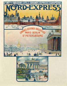 Plakat, der reklamerer for Compagnie des Wagons-Lits et des Grands Express Europeens, London til Skt. Petersborg, begyndelsen af det 20. århundrede