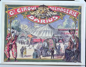 Plakat, der reklamerer for Grand Cirque Menagerie Darius, 1924 (wc på papir)
