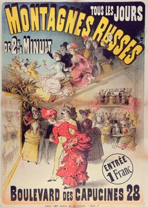 Plakat, der reklamerer for Montagnes Russes-rutschebanen i Boulevard des Capucines, Paris, 1888