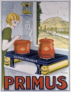 Plakat, der reklamerer for Primus kogepladen, trykt af Dampenon & Elarue
