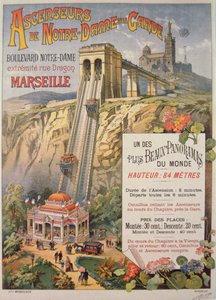 Plakat, der reklamerer for elevatoren i Notre-Dame de la Garde, Marseille, ca. 1900