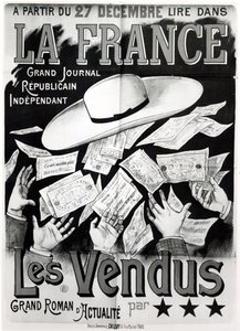 Plakat, der reklamerer for romanen Les Vendus, der omhandler Panama-affæren, ca. 1892-95 af French School