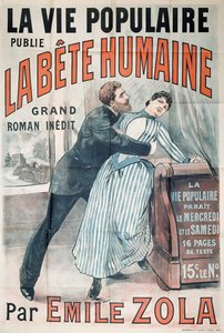 Plakat, der reklamerer for udgivelsen af ​​La Bete Humaine af Emile Zola (1840-1902) i La Vie Populaire, ca. 1890