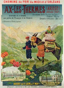 Plakat, der reklamerer for skisportsstedet Ax-Les-Thermes, Frankrig, ca. 1900