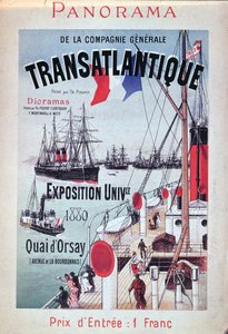 Plakat, der reklamerer for Compagnie Generale Transatlantiques stand ved den universelle udstilling, 1889
