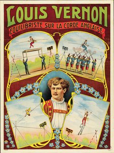 Plakat, der reklamerer for tightrope walking performances af Louis Vernon