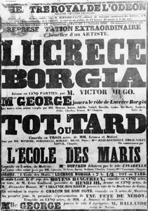 Plakat for opførelsen af Lucretia Borgia ved Odeon, 1843