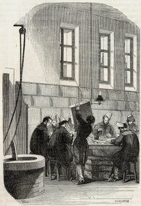 Indlæg: Sortering af breve til afdelinger og i udlandet - Indgravering i "Tableau-de-Paris" af Edmond Texier 1852 af French School
