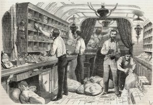 Indlæg: interiør af det mobile kontor - Indgravering i "Tableau-de-Paris" af Edmond Texier 1852 af French School