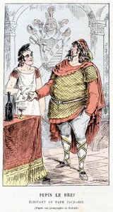 Pépin den korte skrift til pave Zacharie - i "" Histoire de France Tintamarresque"" af Touchatout af French School