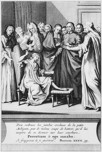Øvelse af assistance og mirakuløs helbredelse af Aubigan, illustration fra La verite des miracles de M. de Paris... af Louis Basile Carre de Montgeron (1686-1754) 1737 af French School