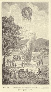 Første eksperiment udført i Annonay (5. juni 1783) (gravering) af French School